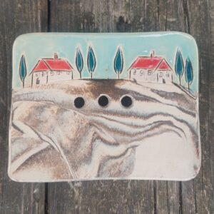 Seifenschale mit naiver Landschaft - Keramik- handgearbeitetes Unikat