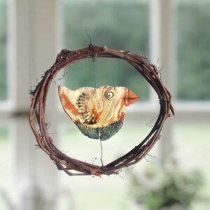 Handgemachter Deko-Kranz aus Weinrebe mit Keramikvogel (Ø 17 cm)
